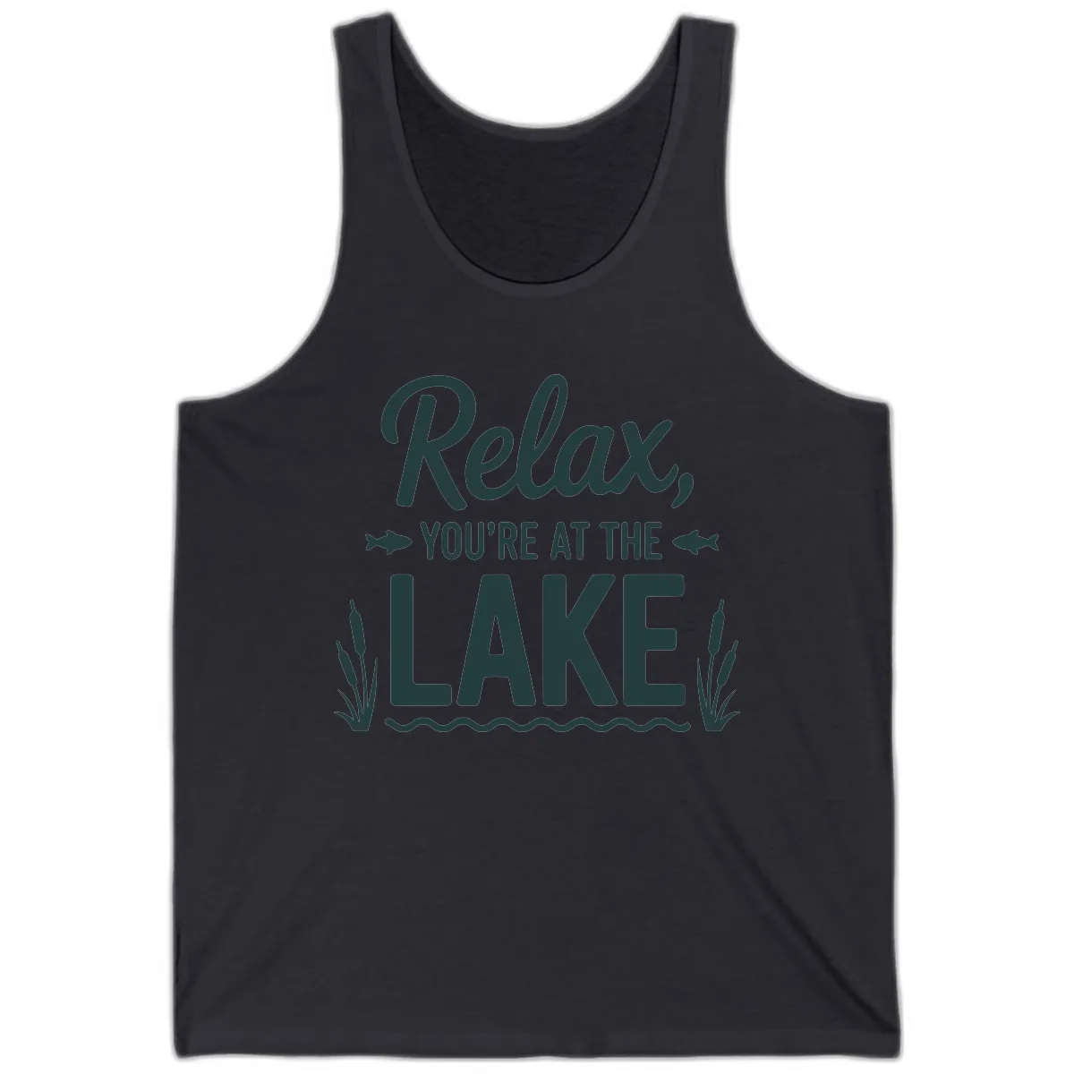 Relax You're At The Lake Typography Tank in Dark Grey