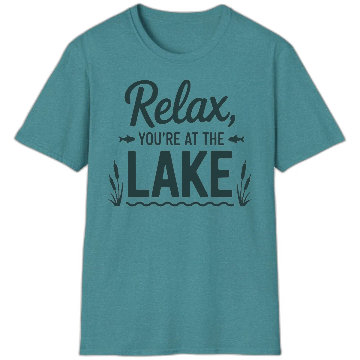 Relax You're At The Lake Typography T-Shirt in Heather Galapagos Blue