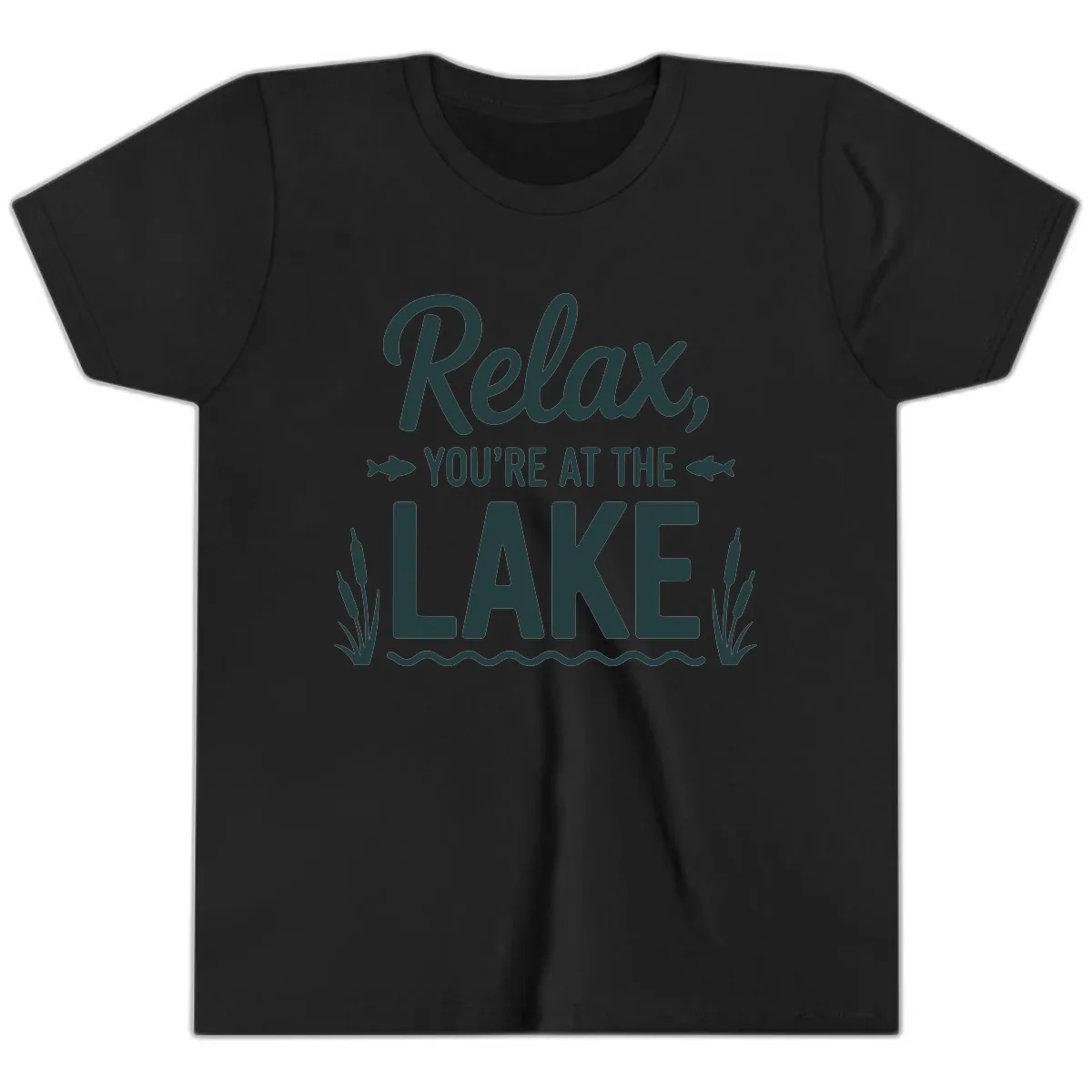 Relax You're At The Lake Typography Youth T-Shirt in Black