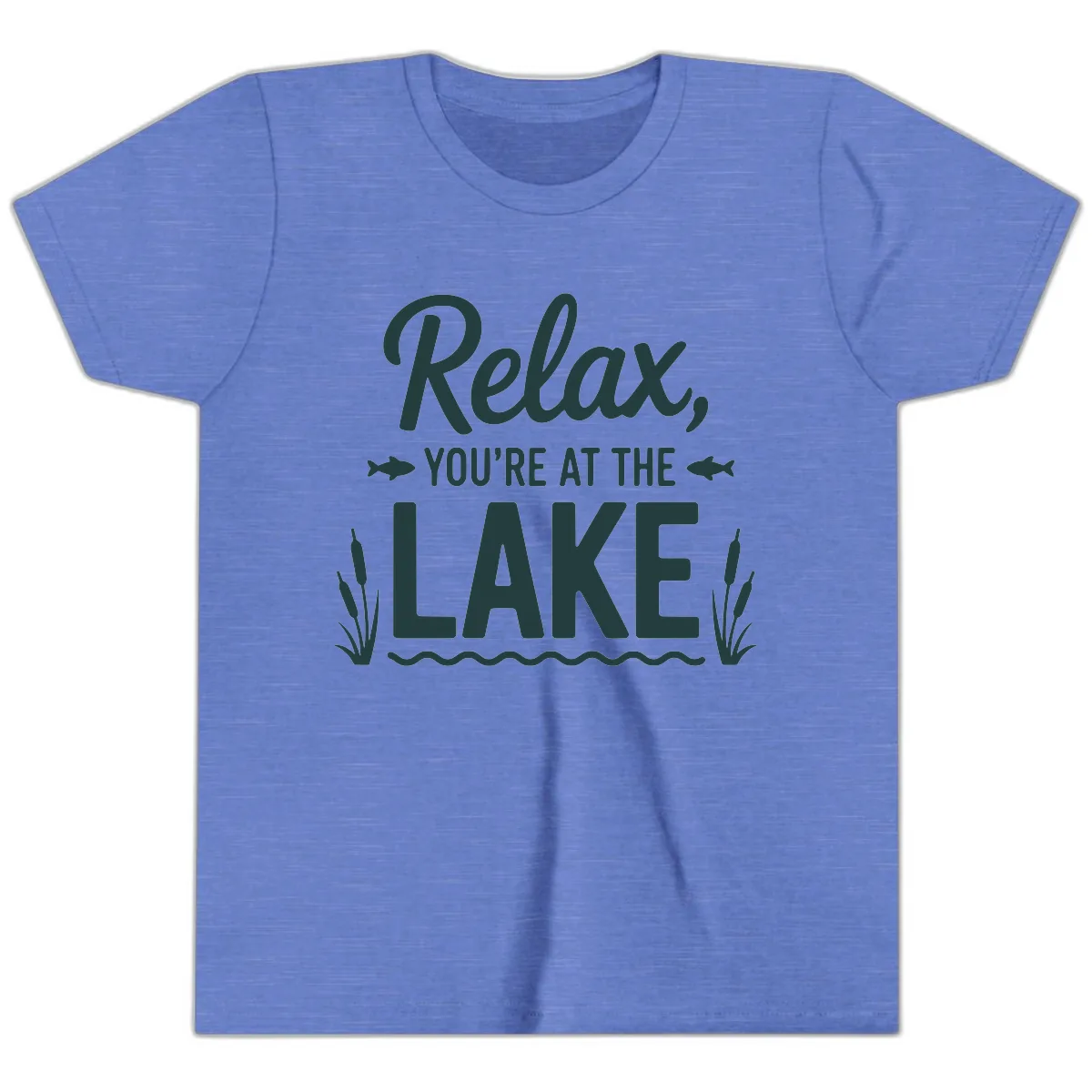 Relax You're At The Lake Typography Youth T-Shirt in Heather Columbia Blue