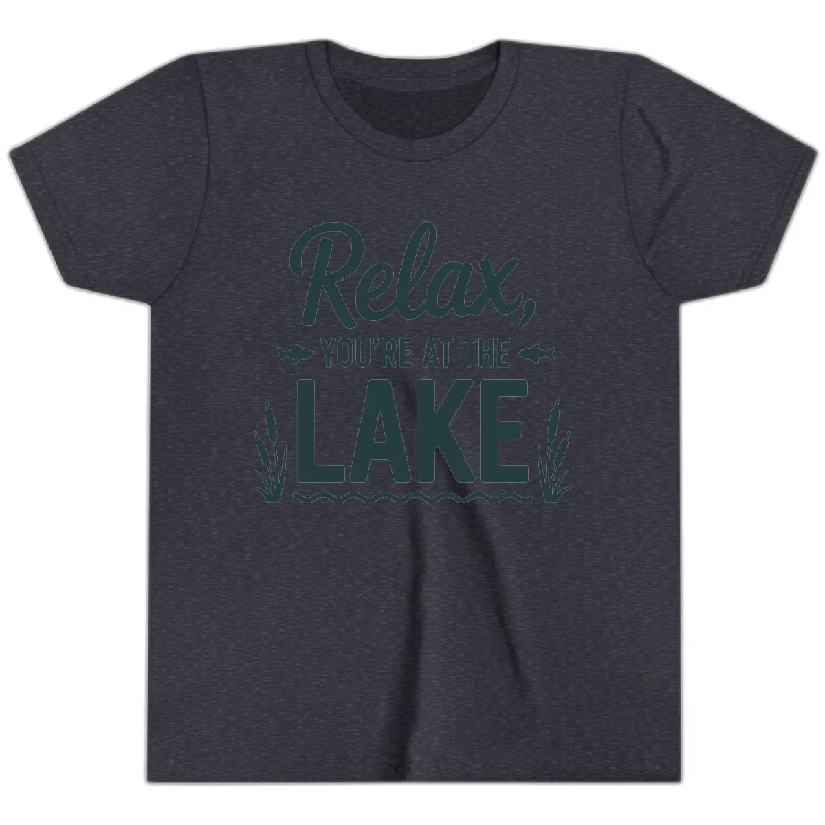 Relax You're At The Lake Typography Youth T-Shirt in Heather Navy