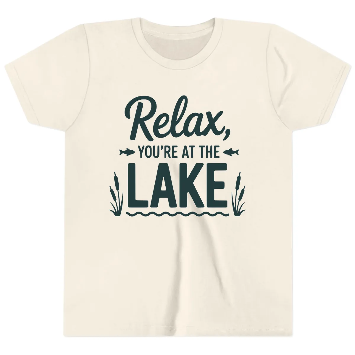 Relax You're At The Lake Typography Youth T-Shirt in Natural
