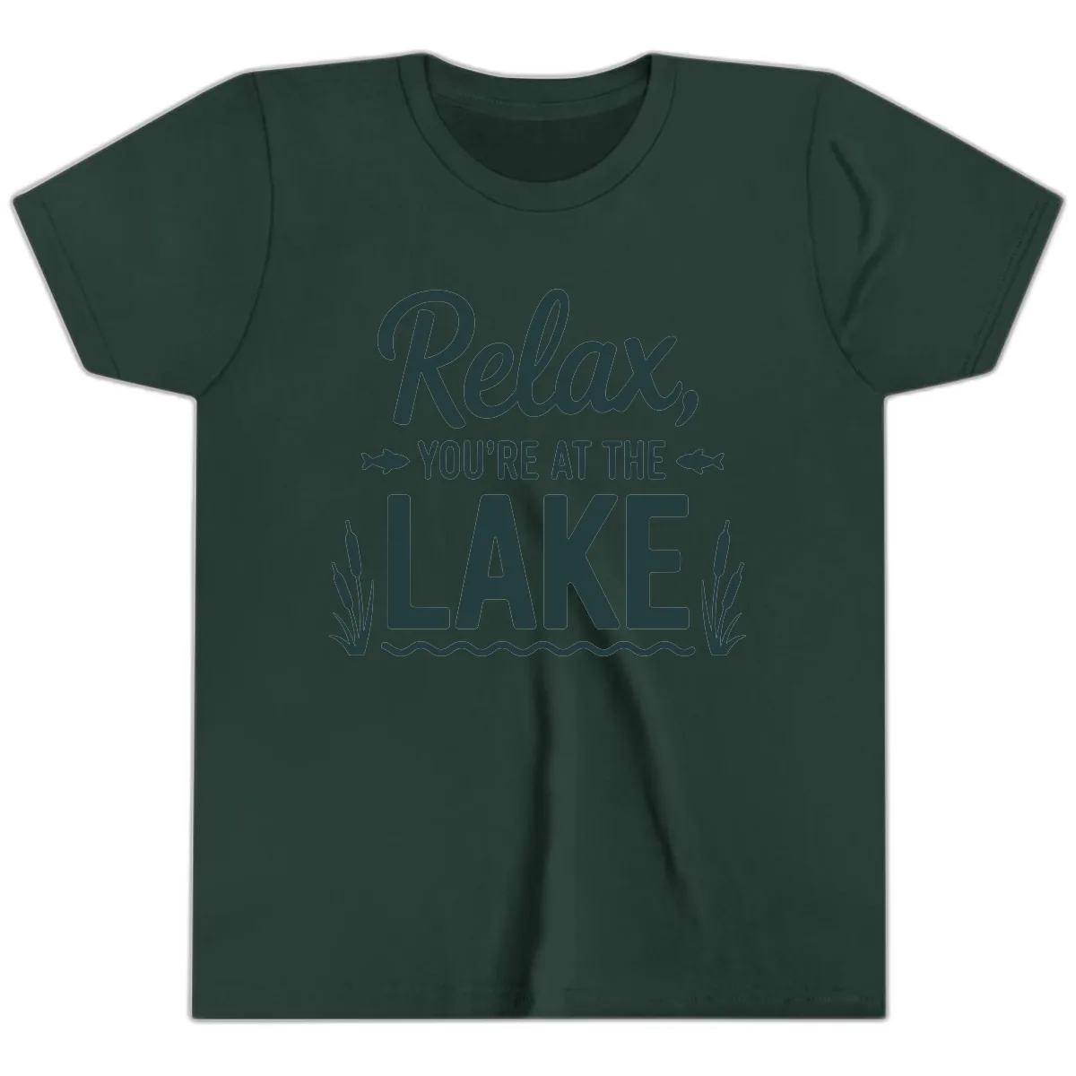 Relax You're At The Lake Typography Youth T-Shirt in Forest