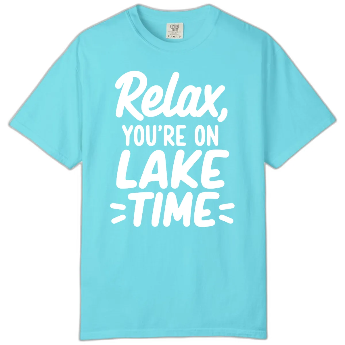 Relax You're On Lake Time Typography Comfort Color in Lagoon Blue