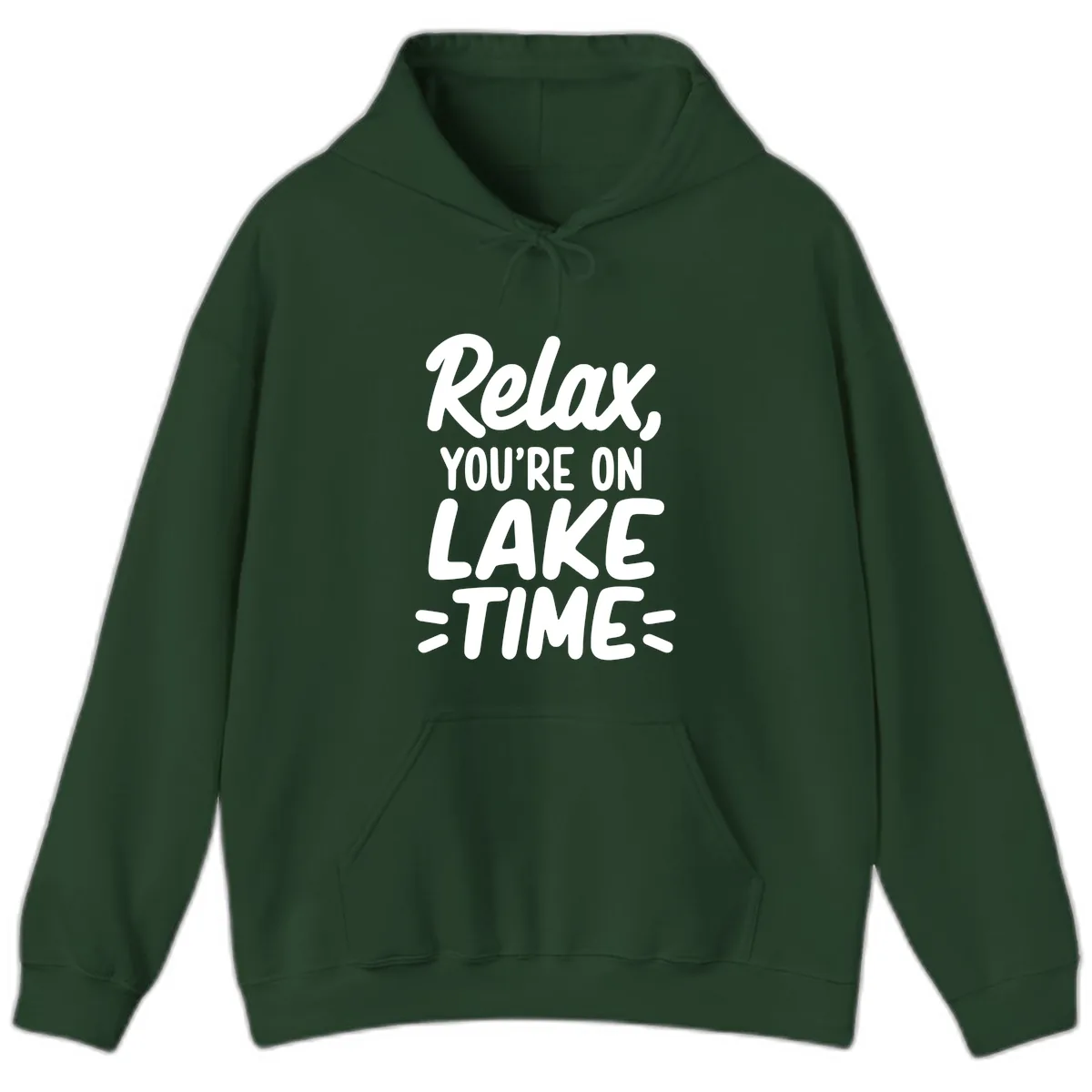 Relax You're On Lake Time Typography Hoodie in Forest Green