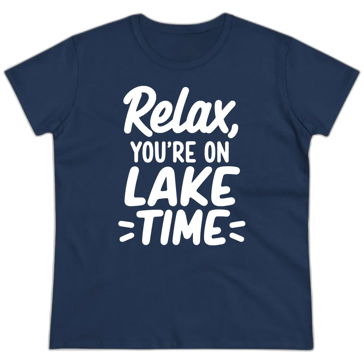 Relax You're On Lake Time Typography Ladies Tee in Navy