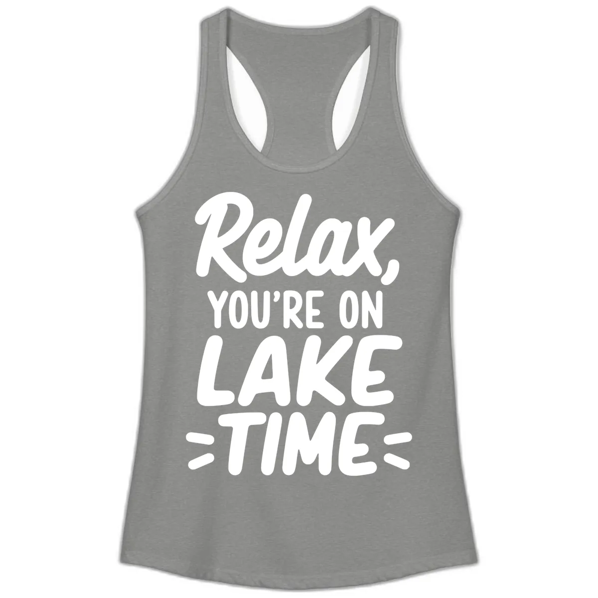 Relax You're On Lake Time Typography Ladies Tank in Heather Grey