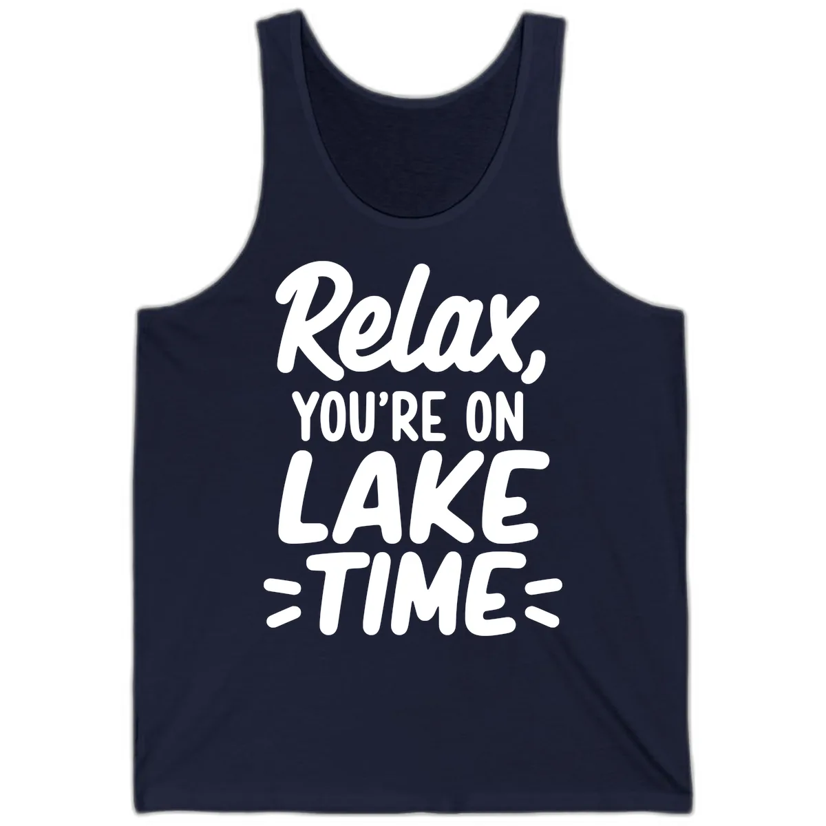 Relax You're On Lake Time Typography Tank in Navy
