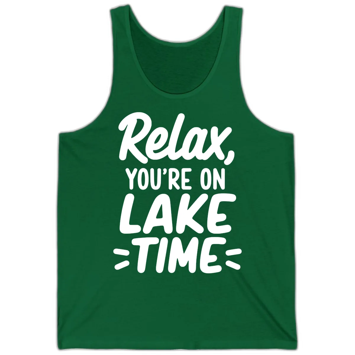Relax You're On Lake Time Typography Tank in Kelly