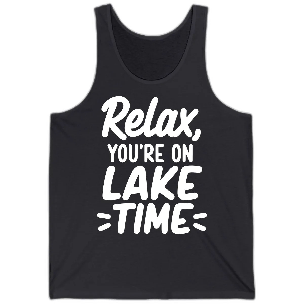 Relax You're On Lake Time Typography Tank in Dark Grey