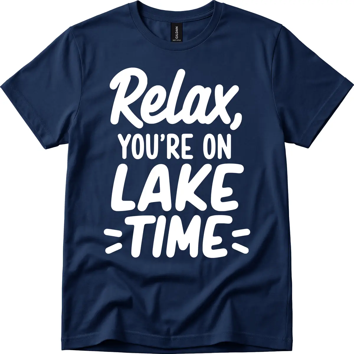 Relax You're On Lake Time Typography T-Shirt in Navy