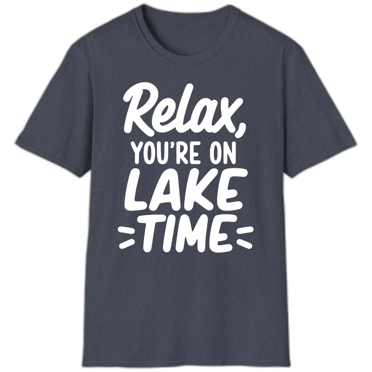 Relax You're On Lake Time Typography T-Shirt in Heather Navy
