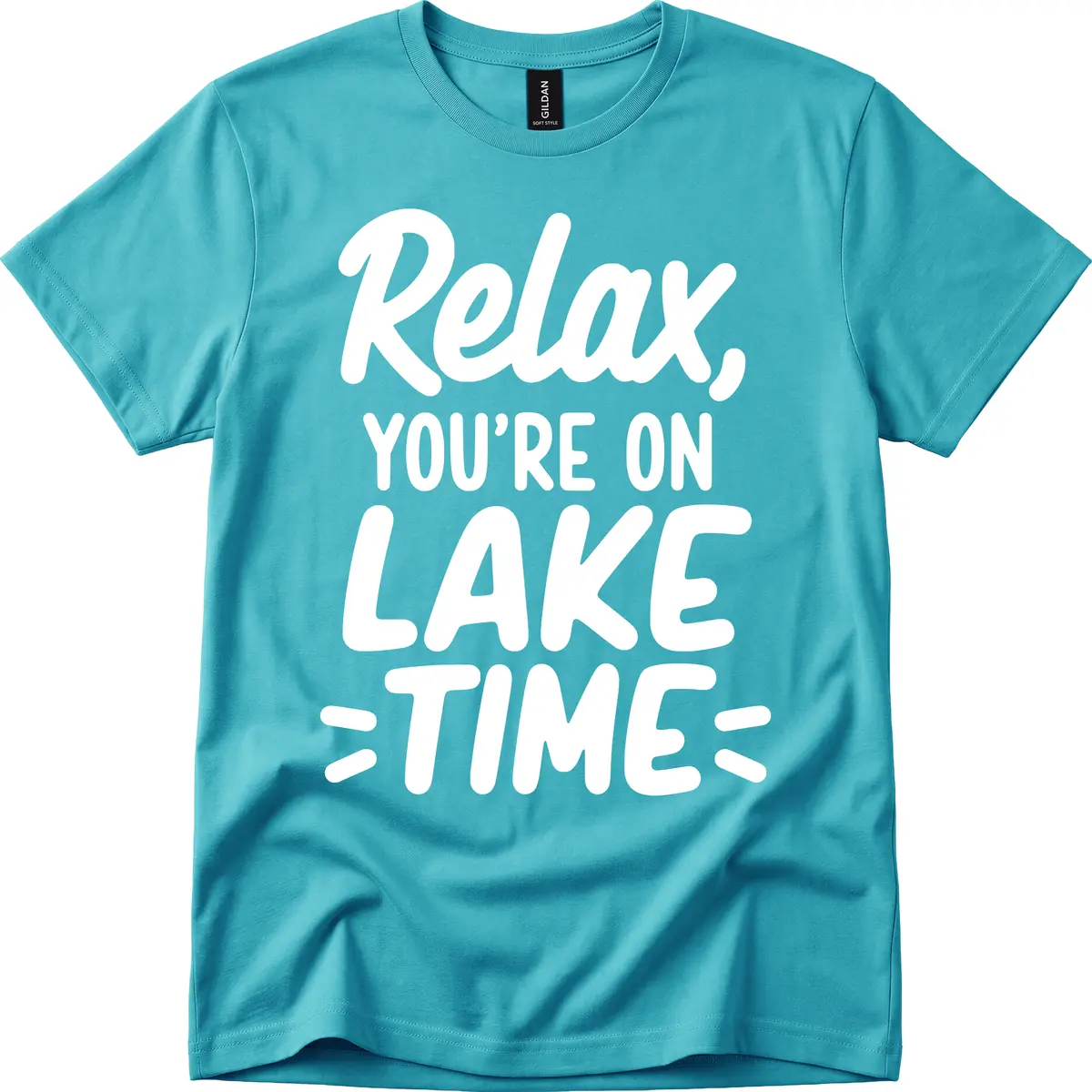 Relax You're On Lake Time Typography T-Shirt in Tropical Blue