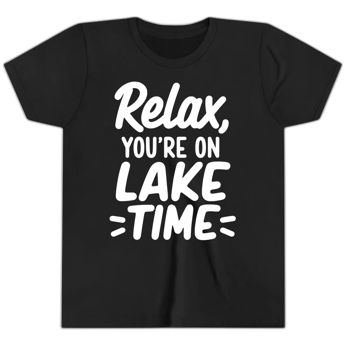 Relax You're On Lake Time Typography Youth T-Shirt in Black