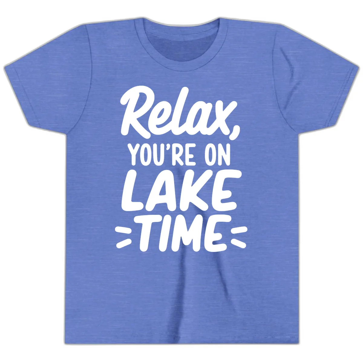 Relax You're On Lake Time Typography Youth T-Shirt in Heather Columbia Blue