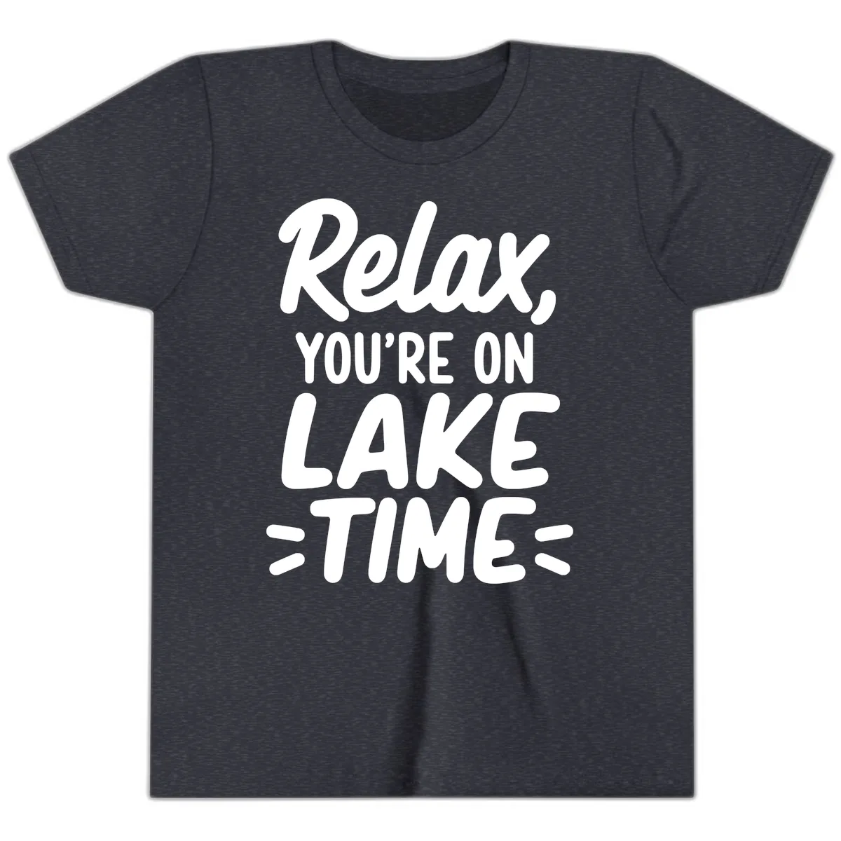 Relax You're On Lake Time Typography Youth T-Shirt in Heather Navy