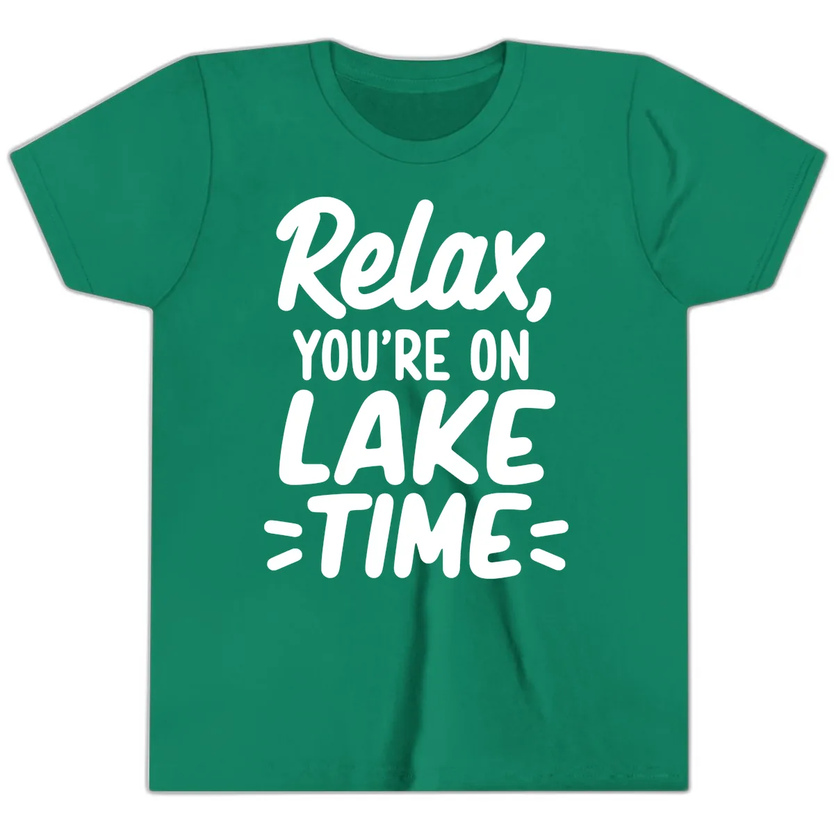 Relax You're On Lake Time Typography Youth T-Shirt in Kelly