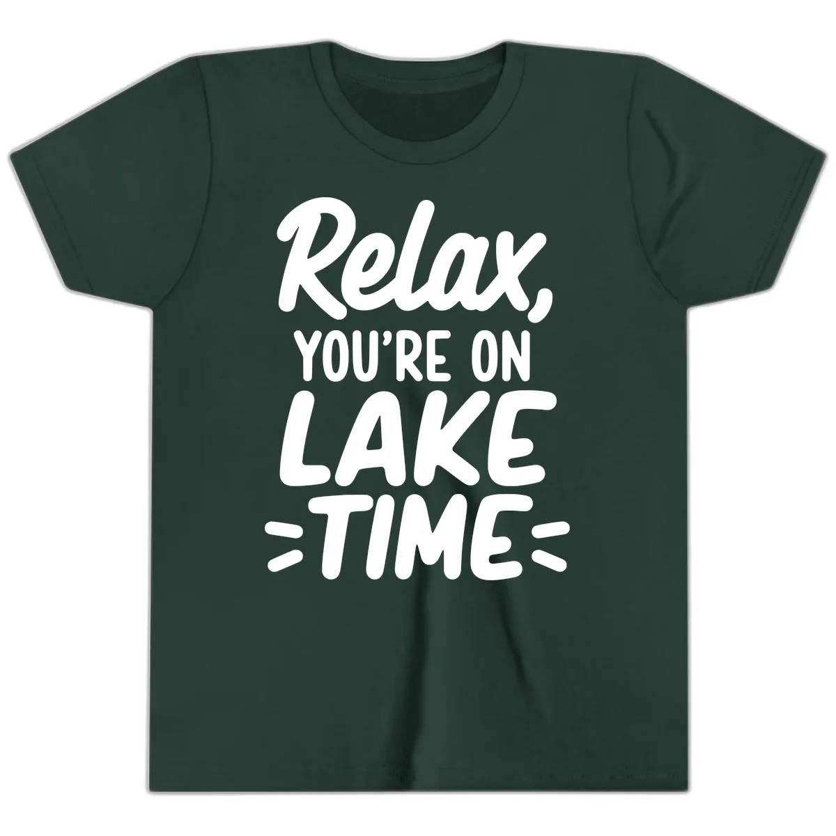 Relax You're On Lake Time Typography Youth T-Shirt in Forest