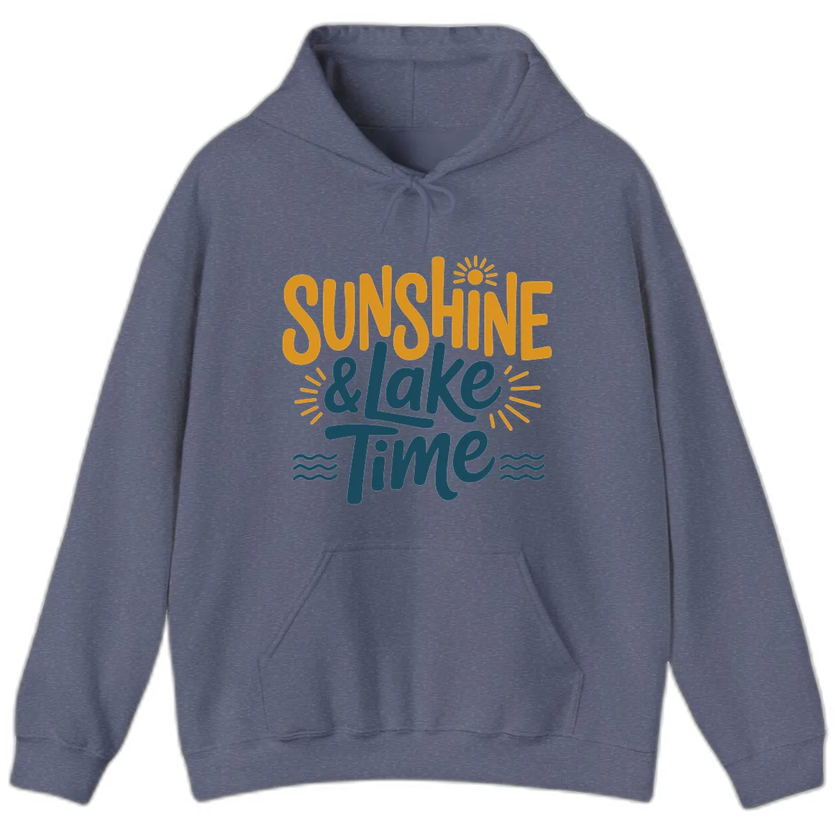 Sunshine And Lake Time Typography Hoodie in Heather Navy