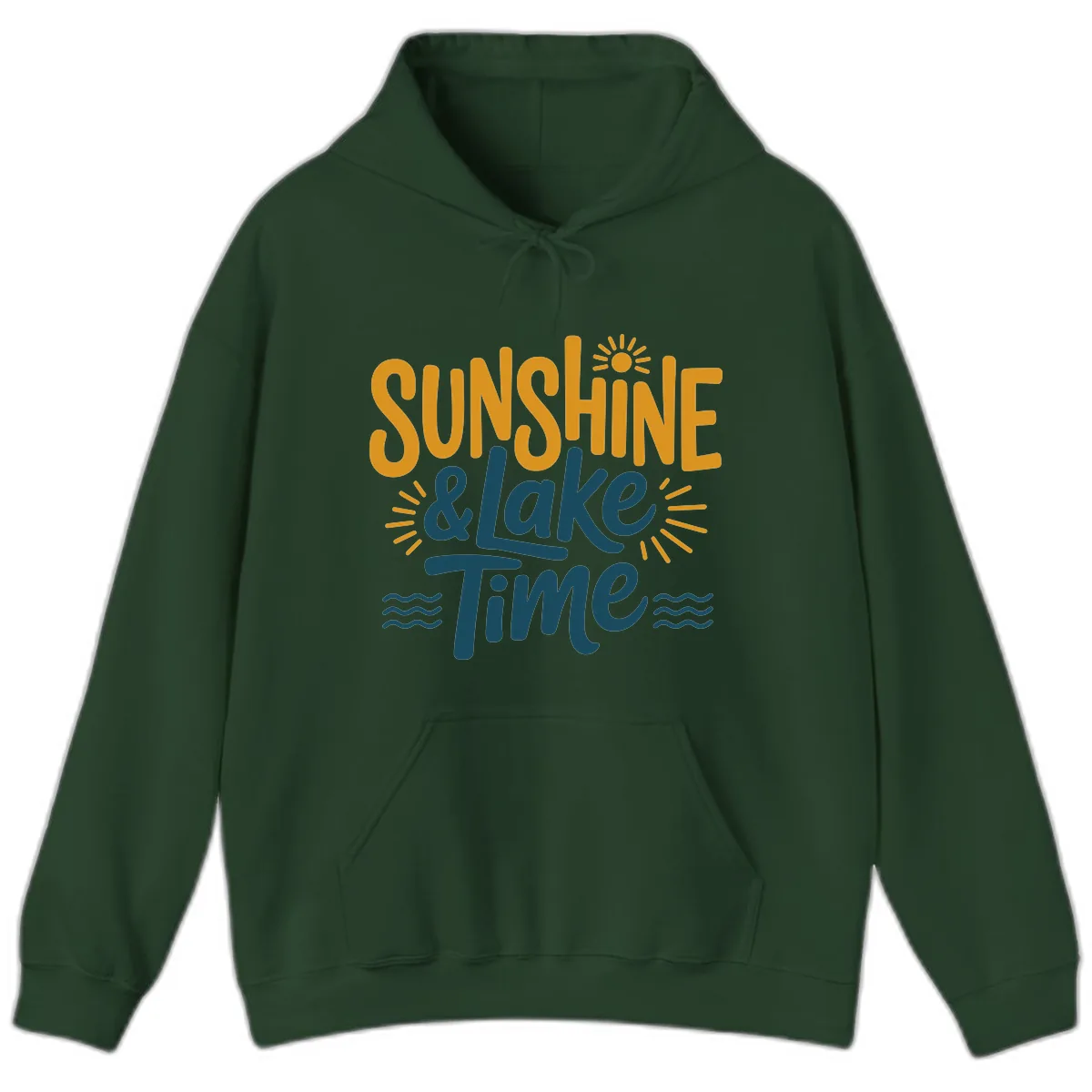 Sunshine And Lake Time Typography Hoodie in Forest Green