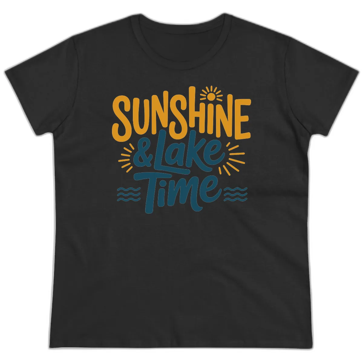 Sunshine And Lake Time Typography Ladies Tee in Black