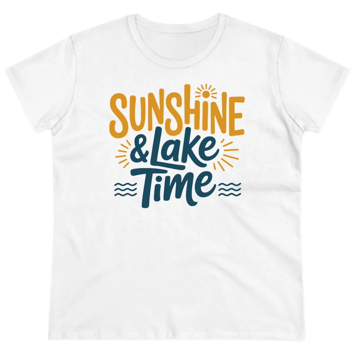 Sunshine And Lake Time Typography Ladies Tee in White