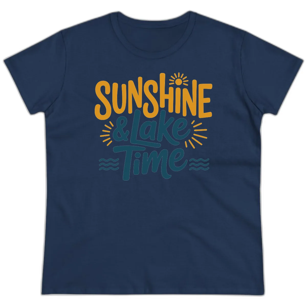 Sunshine And Lake Time Typography Ladies Tee in Navy
