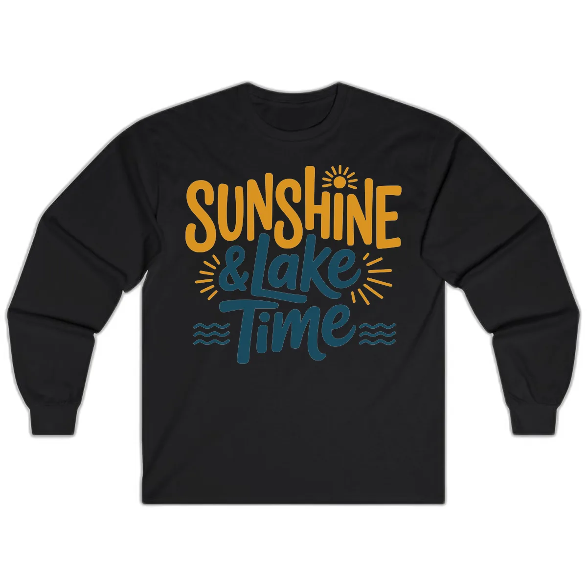 Sunshine And Lake Time Typography Long Sleeve in Black
