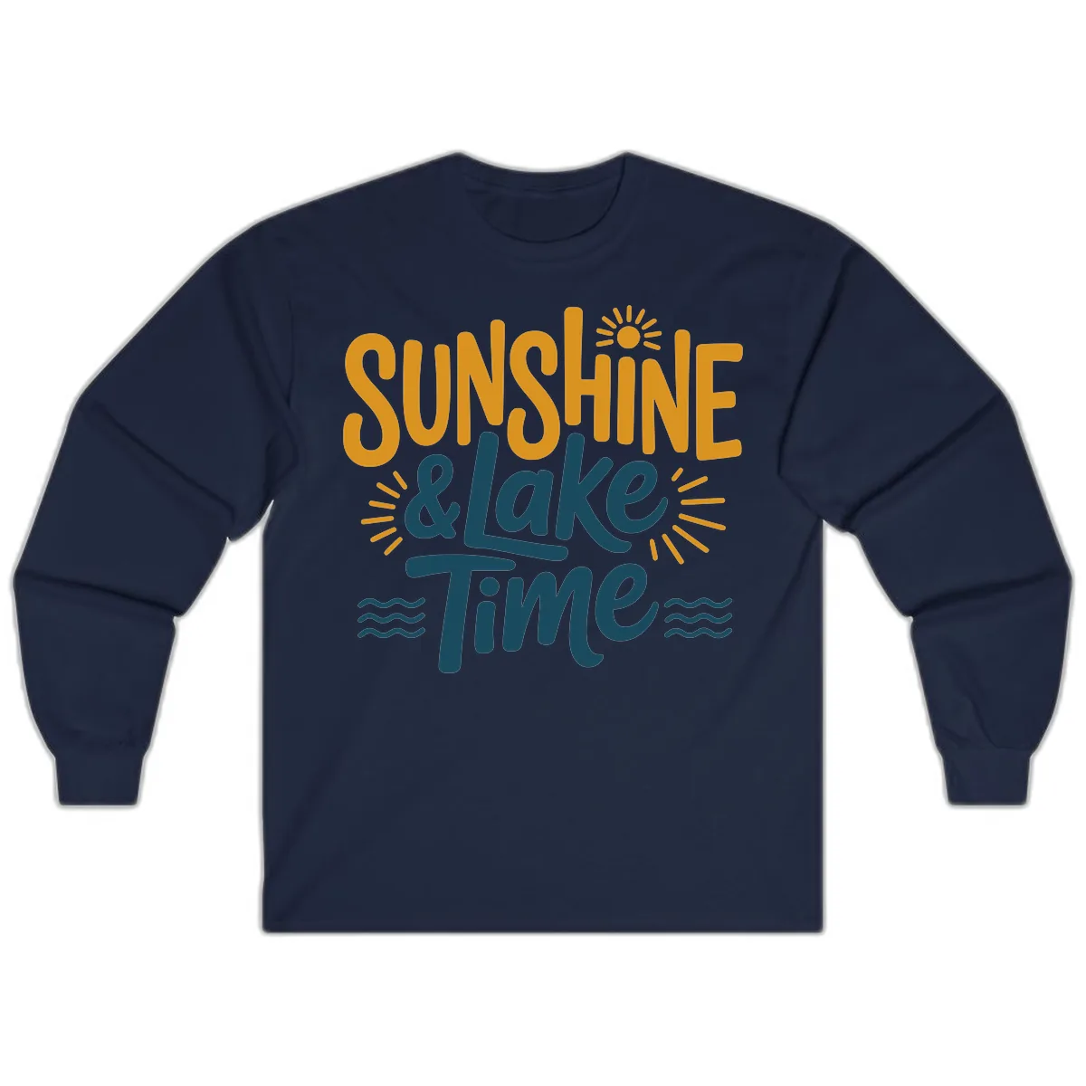 Sunshine And Lake Time Typography Long Sleeve in Navy