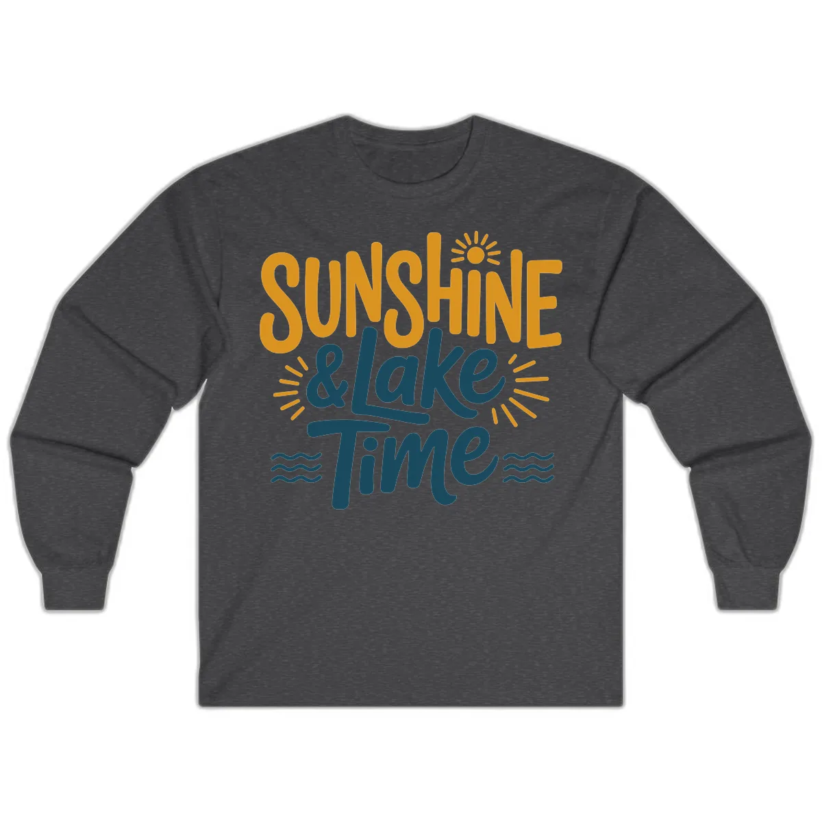 Sunshine And Lake Time Typography Long Sleeve in Dark Heather