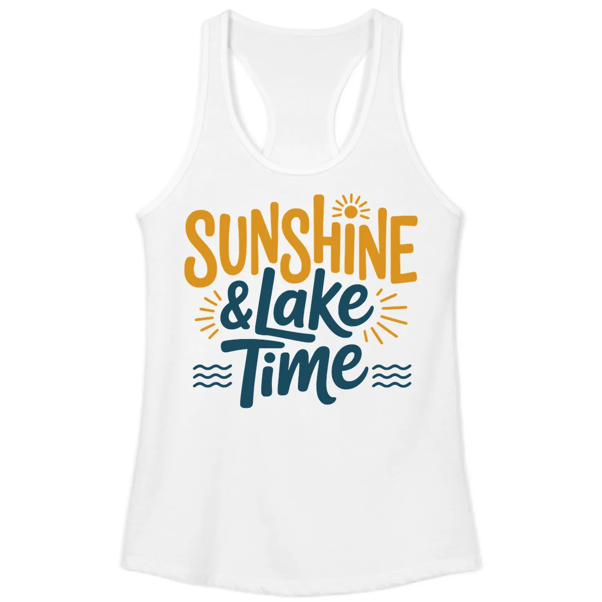 Sunshine And Lake Time Typography Ladies Tank in White