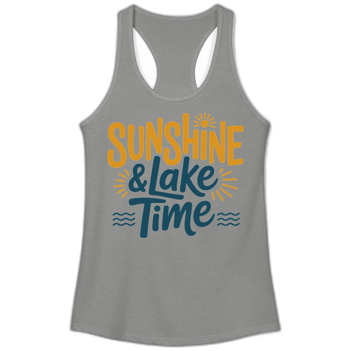 Sunshine And Lake Time Typography Ladies Tank in Heather Grey