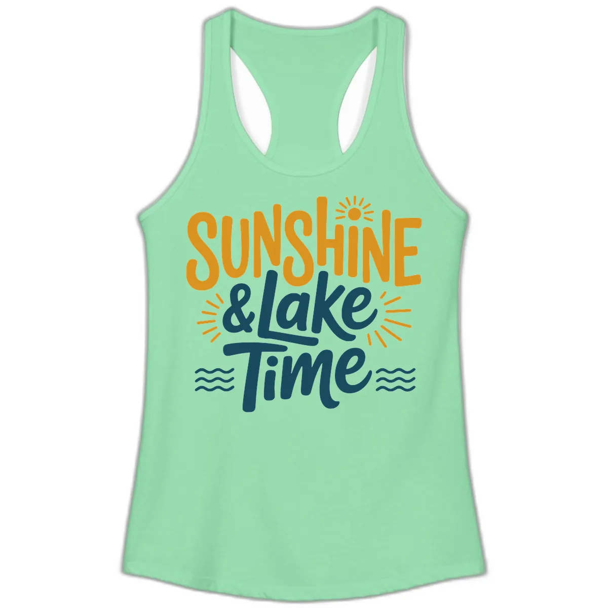 Sunshine And Lake Time Typography Ladies Tank in Solid Mint