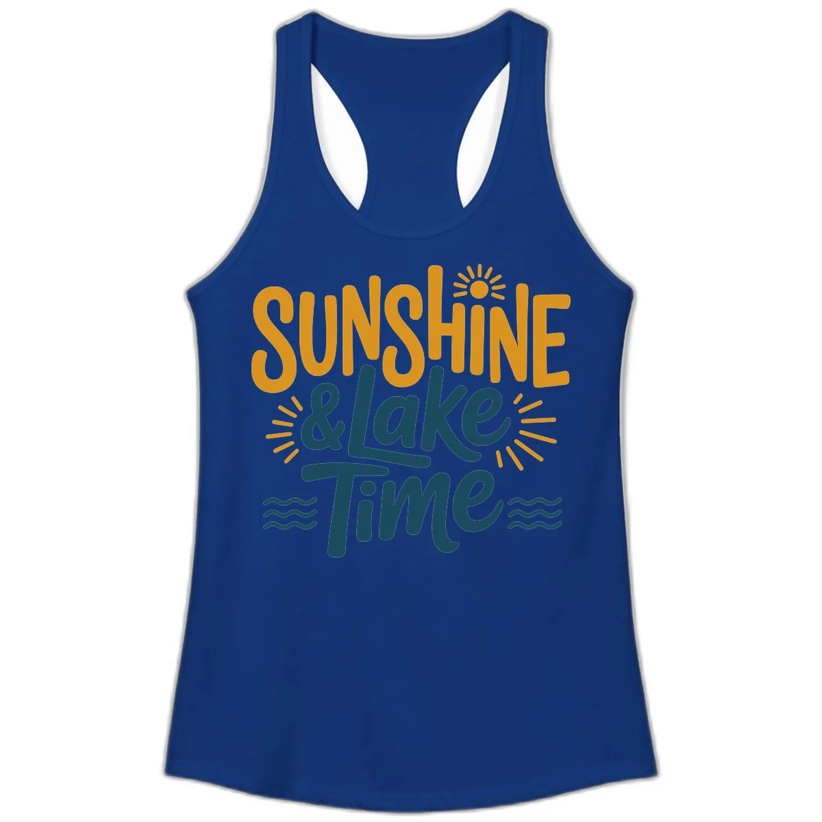 Sunshine And Lake Time Typography Ladies Tank in Solid Royal
