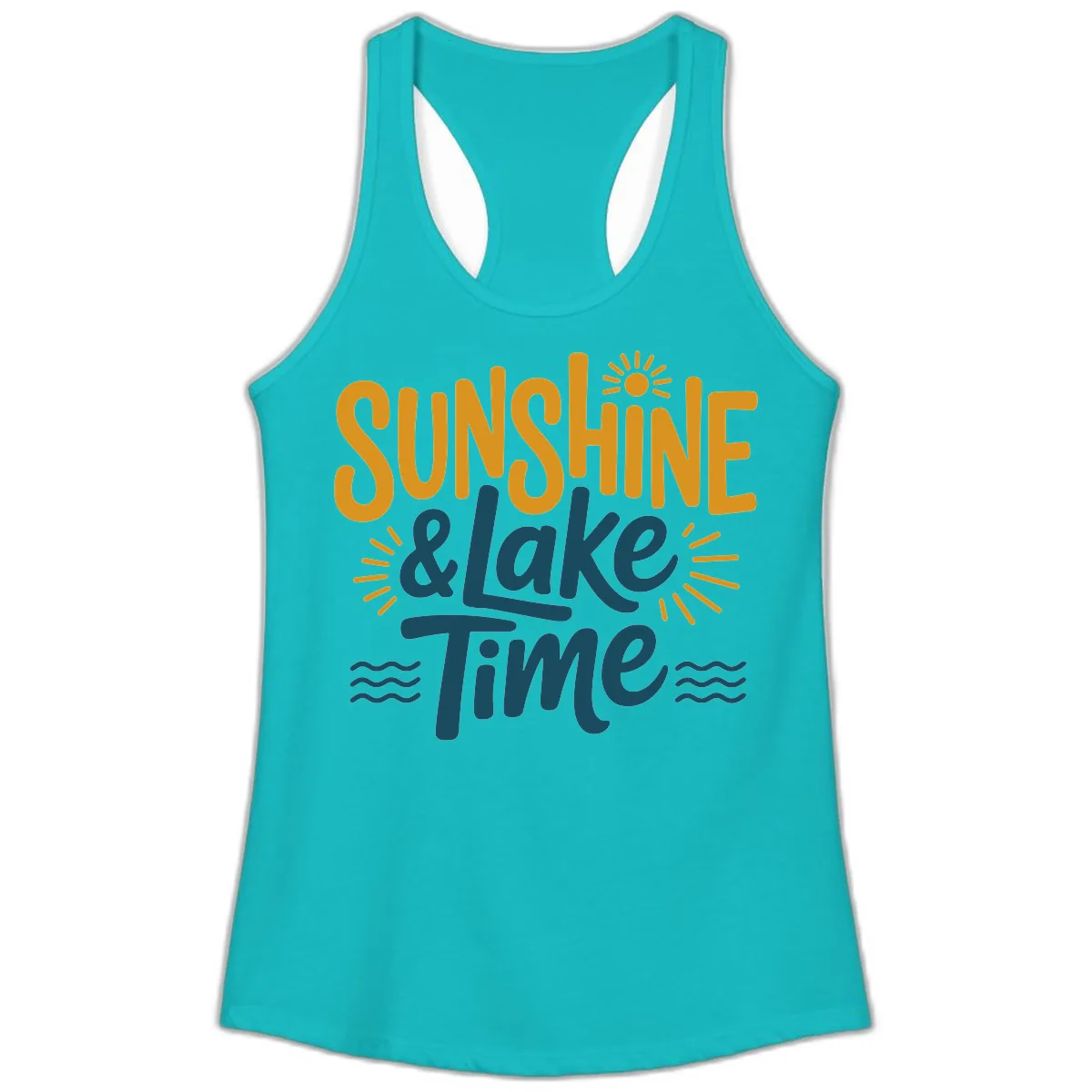 Sunshine And Lake Time Typography Ladies Tank in Tahiti Blue