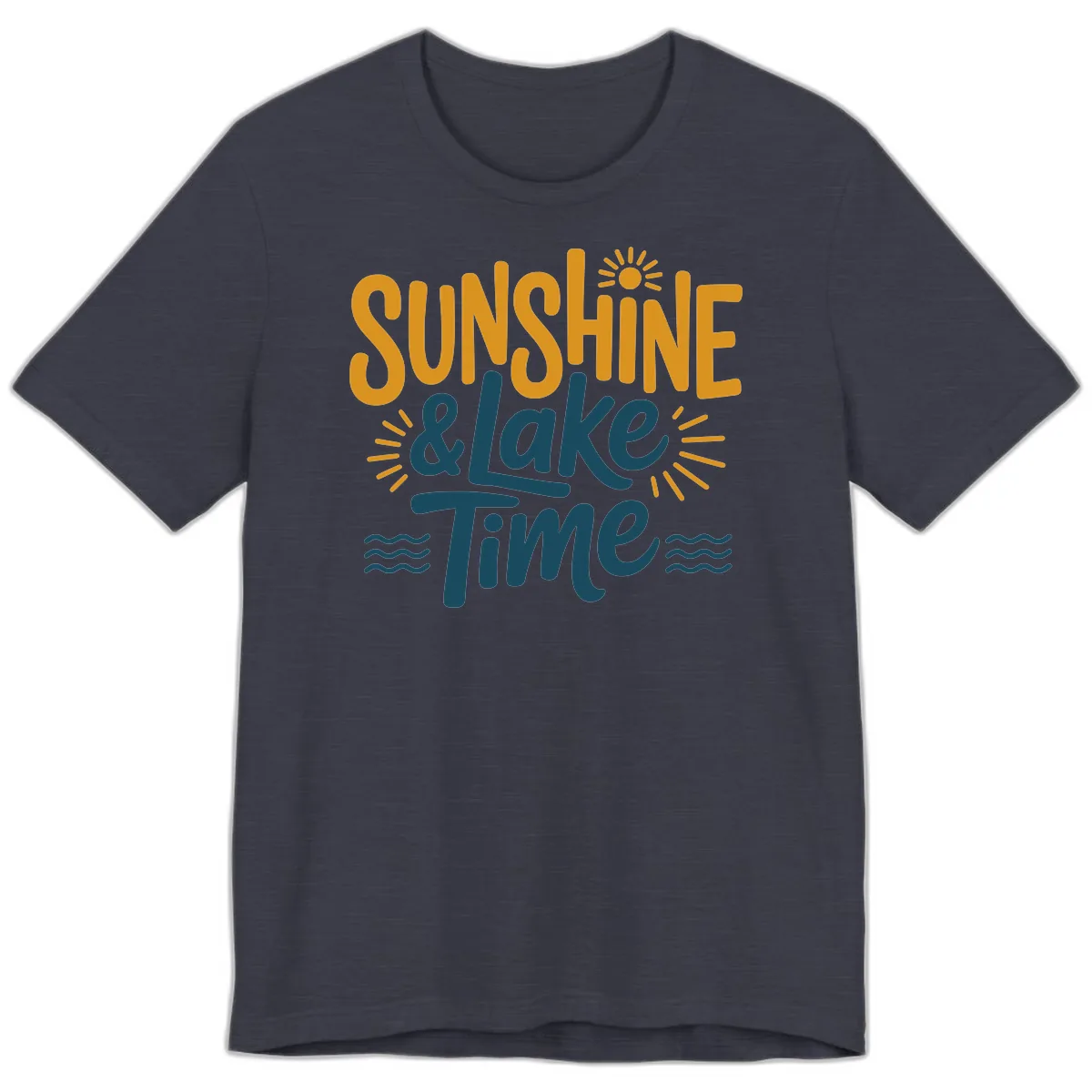 Sunshine And Lake Time Typography Premium T-Shirt in Heather Midnight Navy