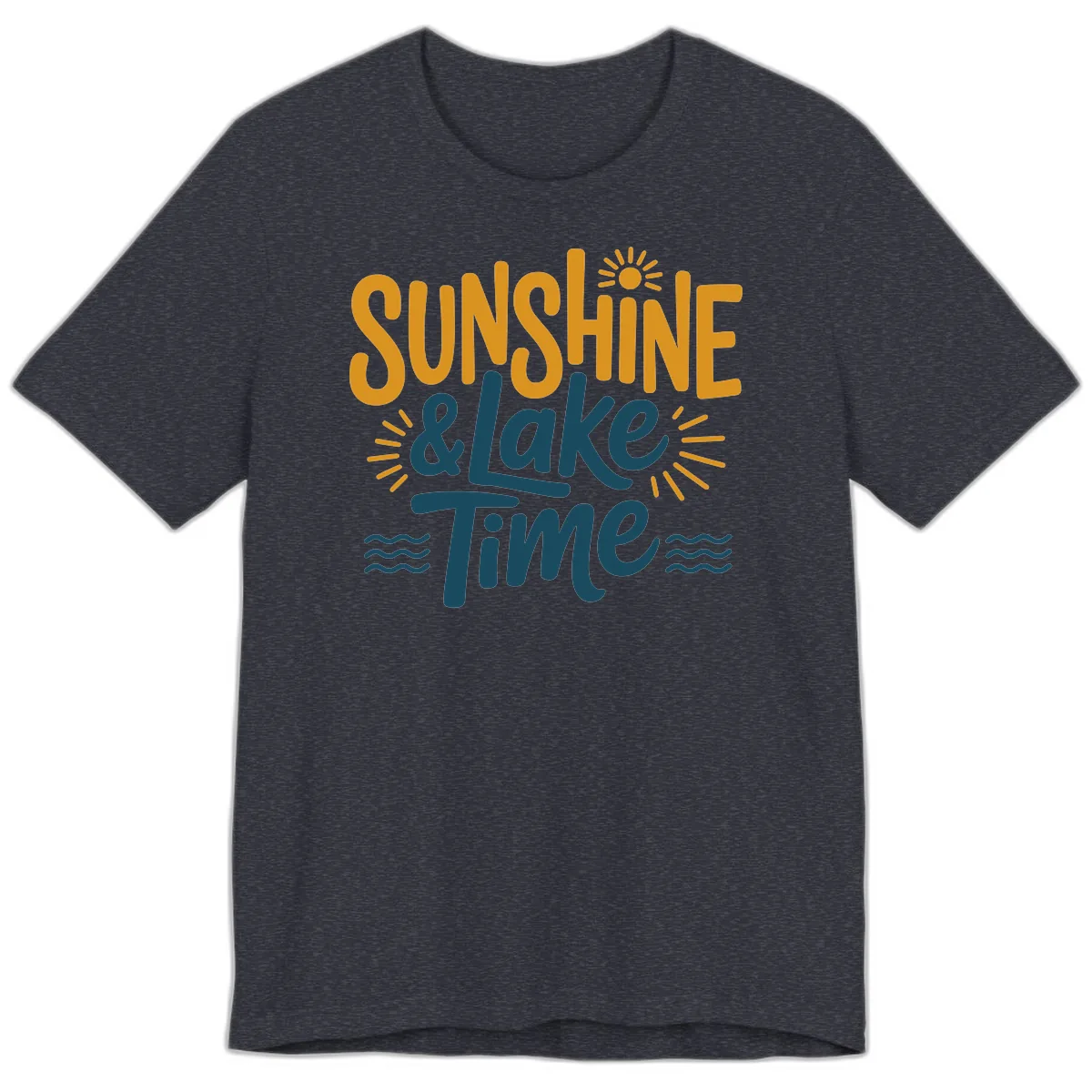 Sunshine And Lake Time Typography Premium T-Shirt in Heather Navy