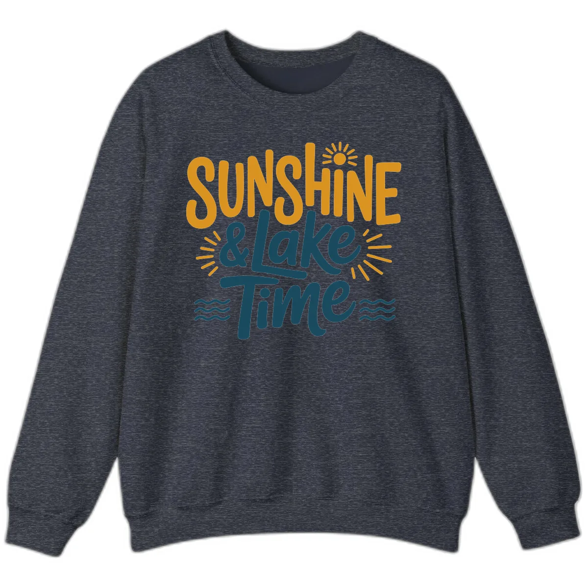Sunshine And Lake Time Typography Sweatshirt in Heather Sport Dark Navy