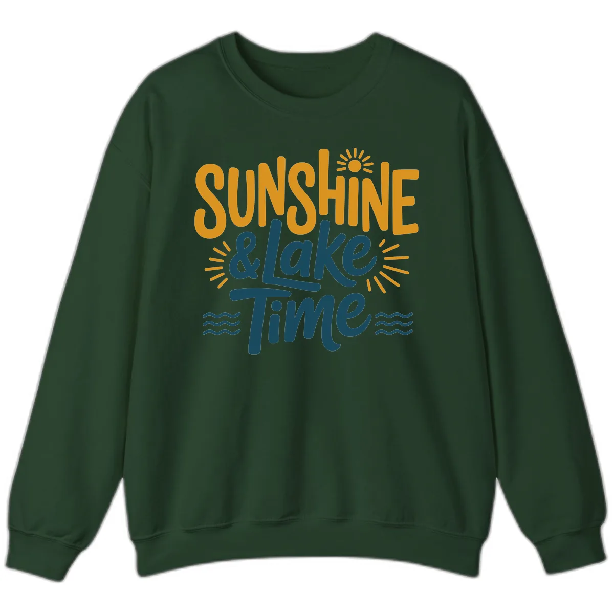 Sunshine And Lake Time Typography Sweatshirt in Forest Green