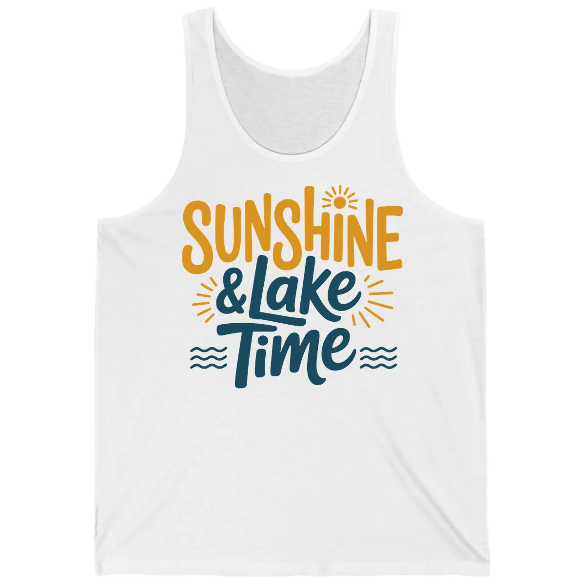 Sunshine And Lake Time Typography Tank in White