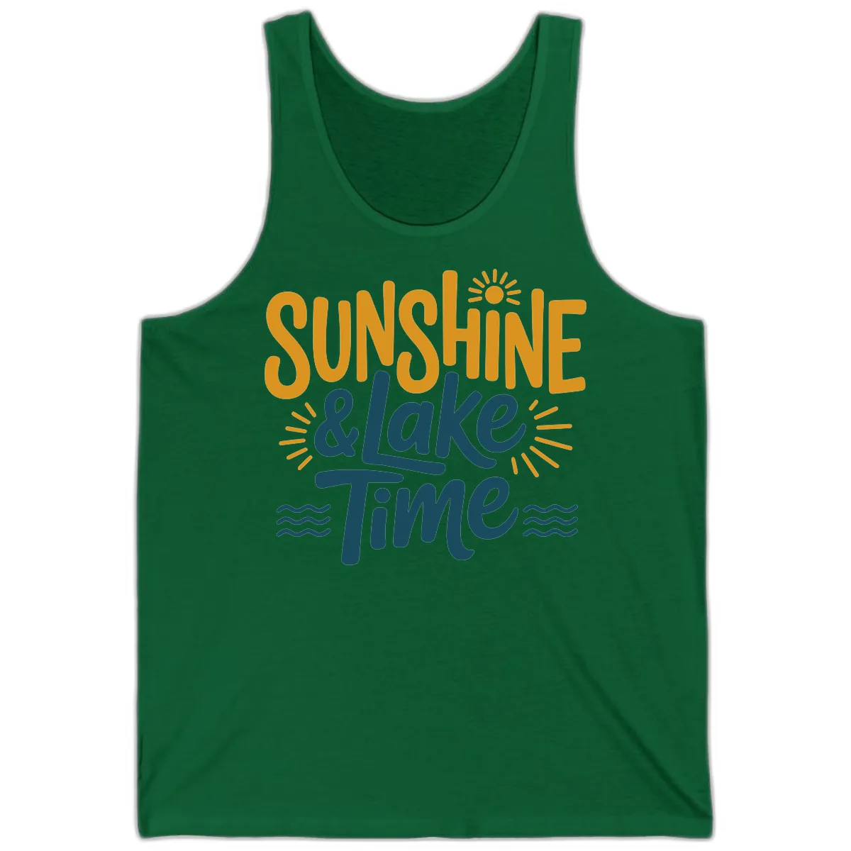 Sunshine And Lake Time Typography Tank in Kelly