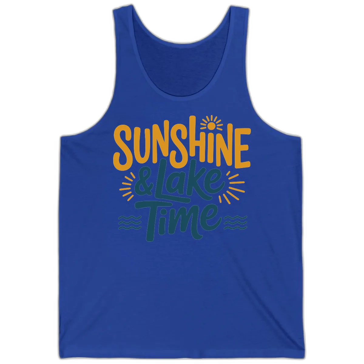 Sunshine And Lake Time Typography Tank in True Royal