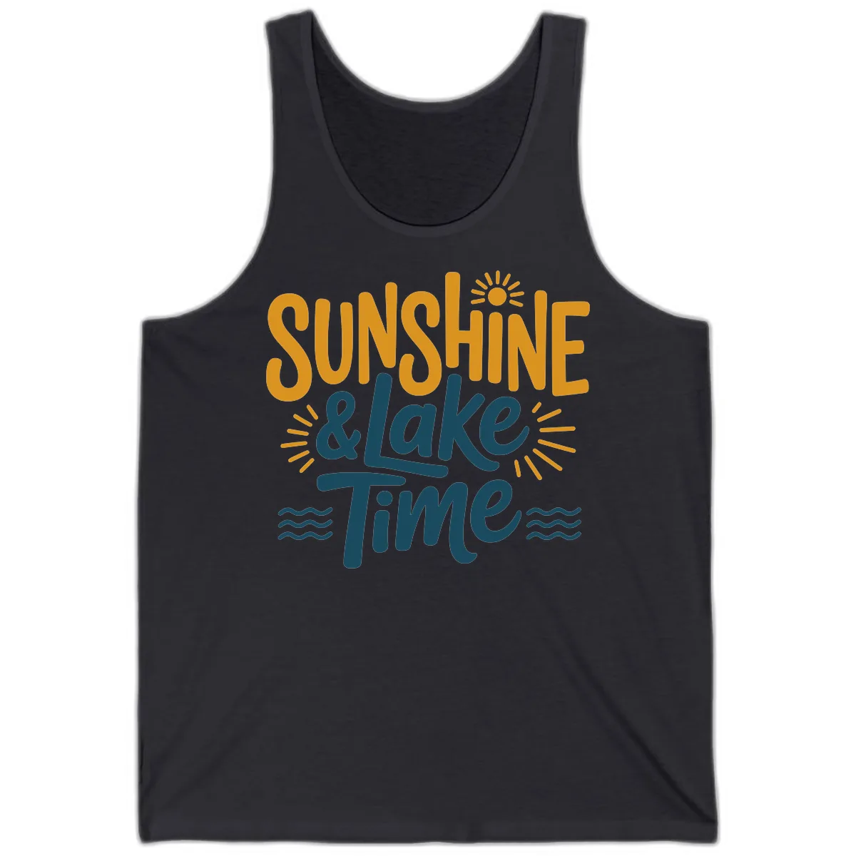 Sunshine And Lake Time Typography Tank in Dark Grey