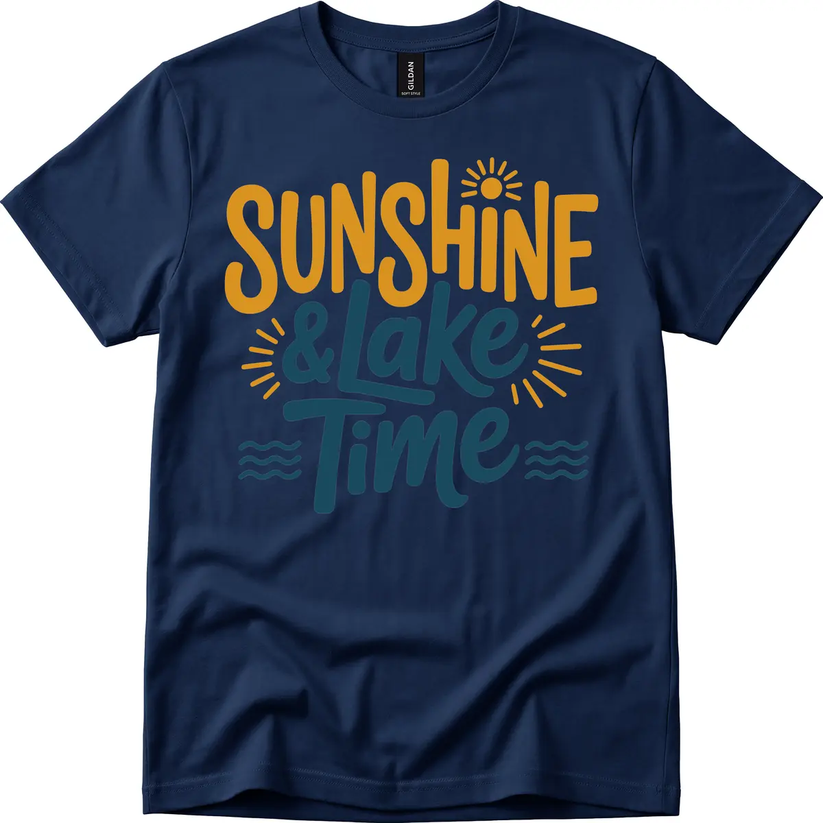 Sunshine And Lake Time Typography T-Shirt in Navy