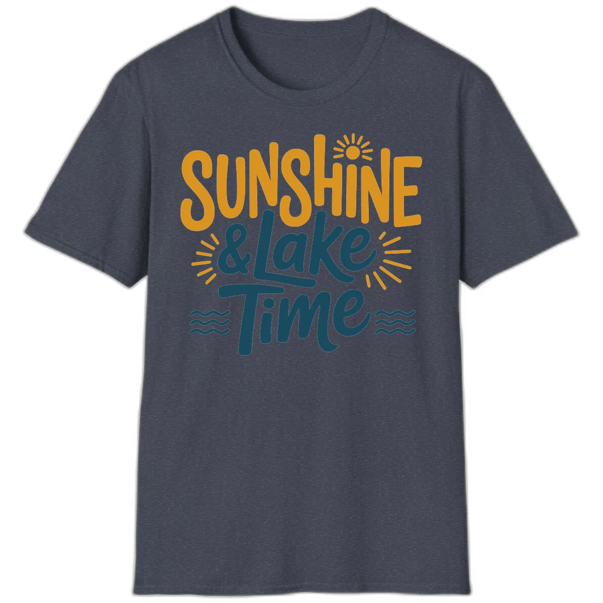 Sunshine And Lake Time Typography T-Shirt in Heather Navy