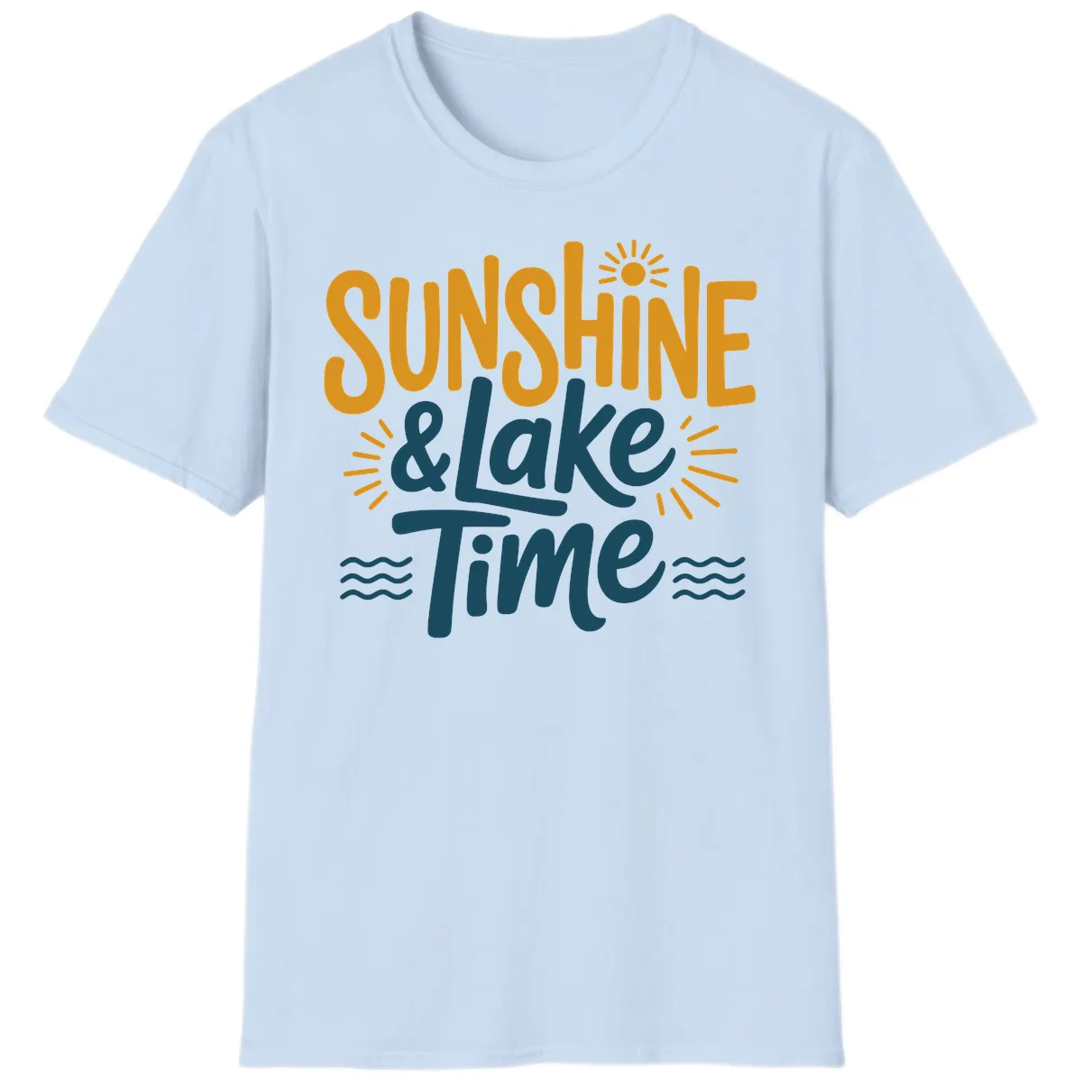 Sunshine And Lake Time Typography T-Shirt in Light Blue
