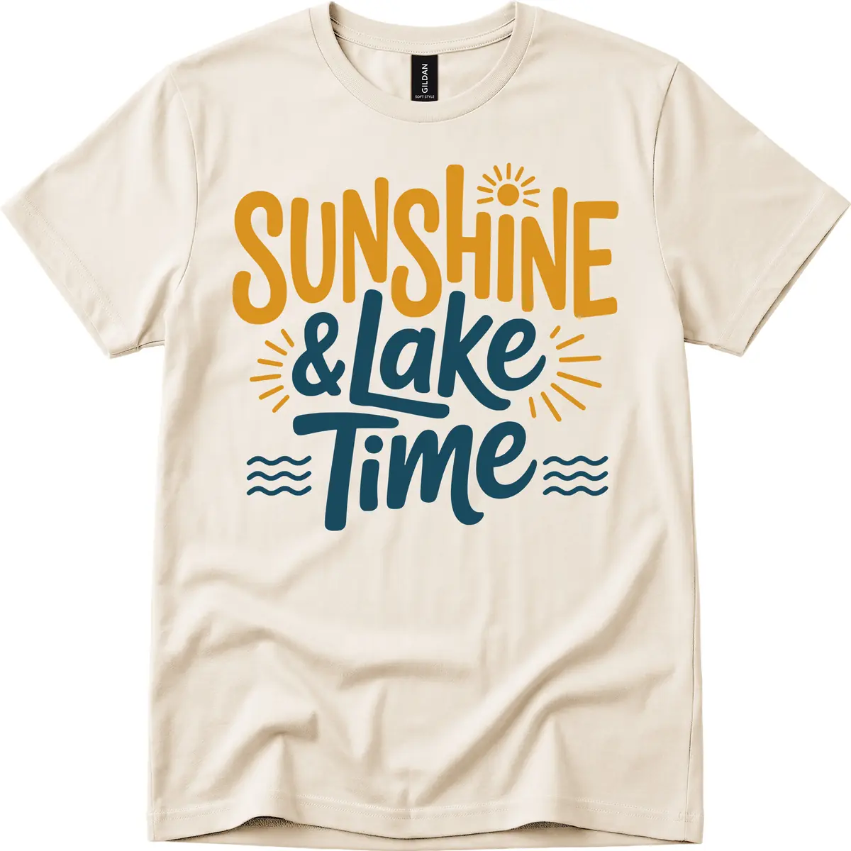 Sunshine And Lake Time Typography T-Shirt in Natural