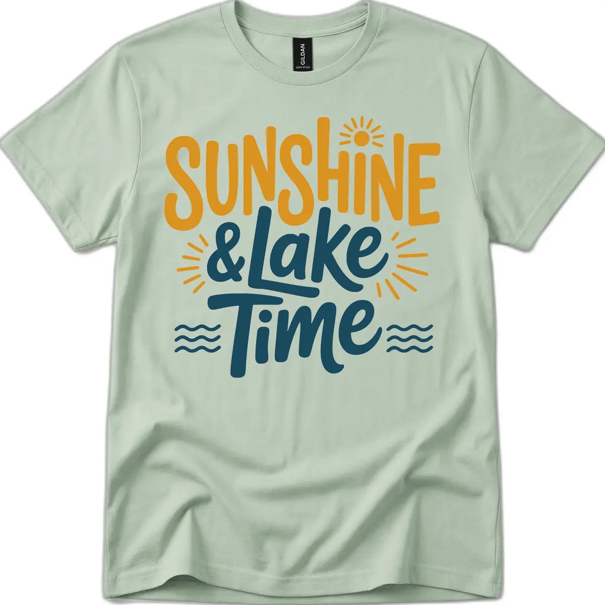 Sunshine And Lake Time Typography T-Shirt in Sage