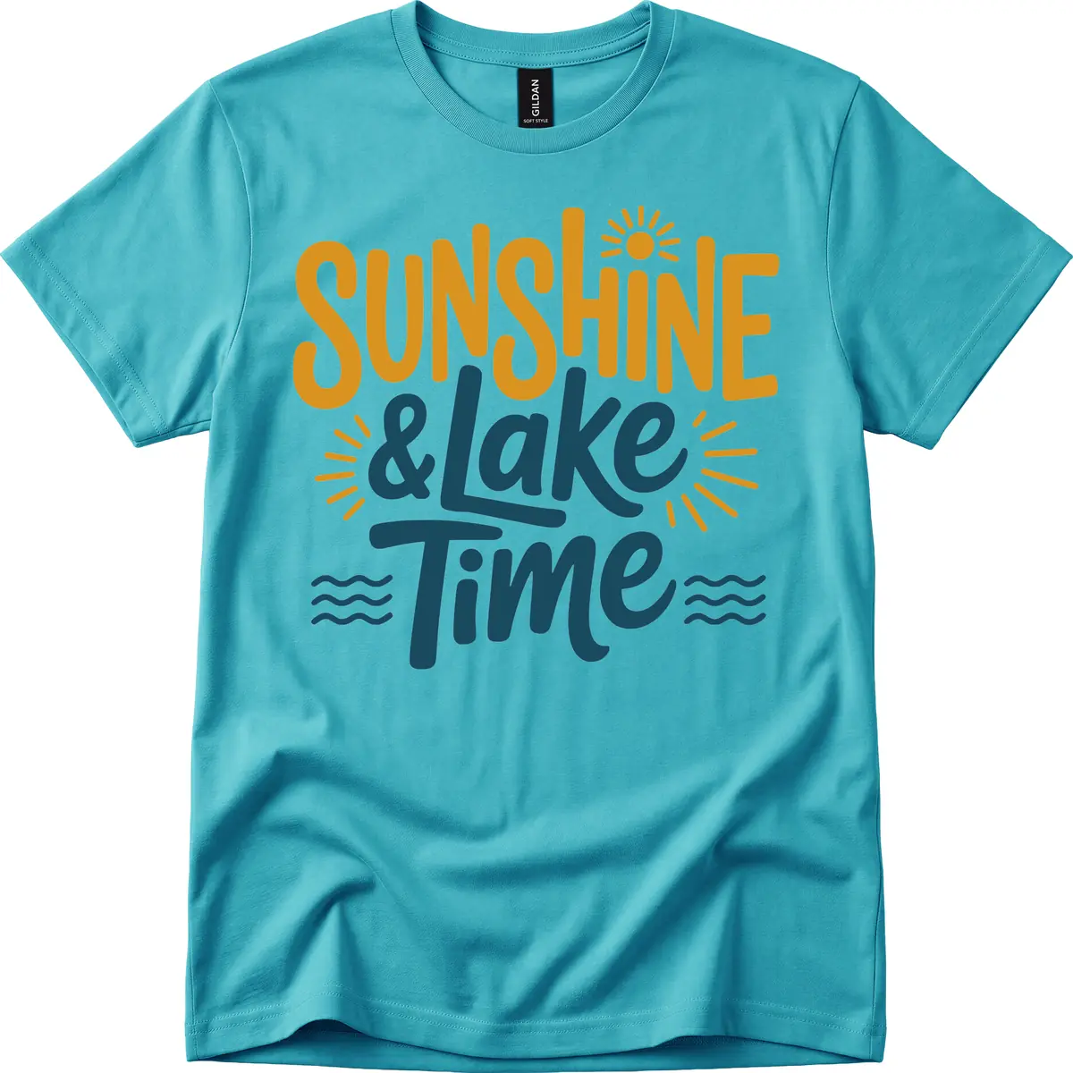 Sunshine And Lake Time Typography T-Shirt in Tropical Blue