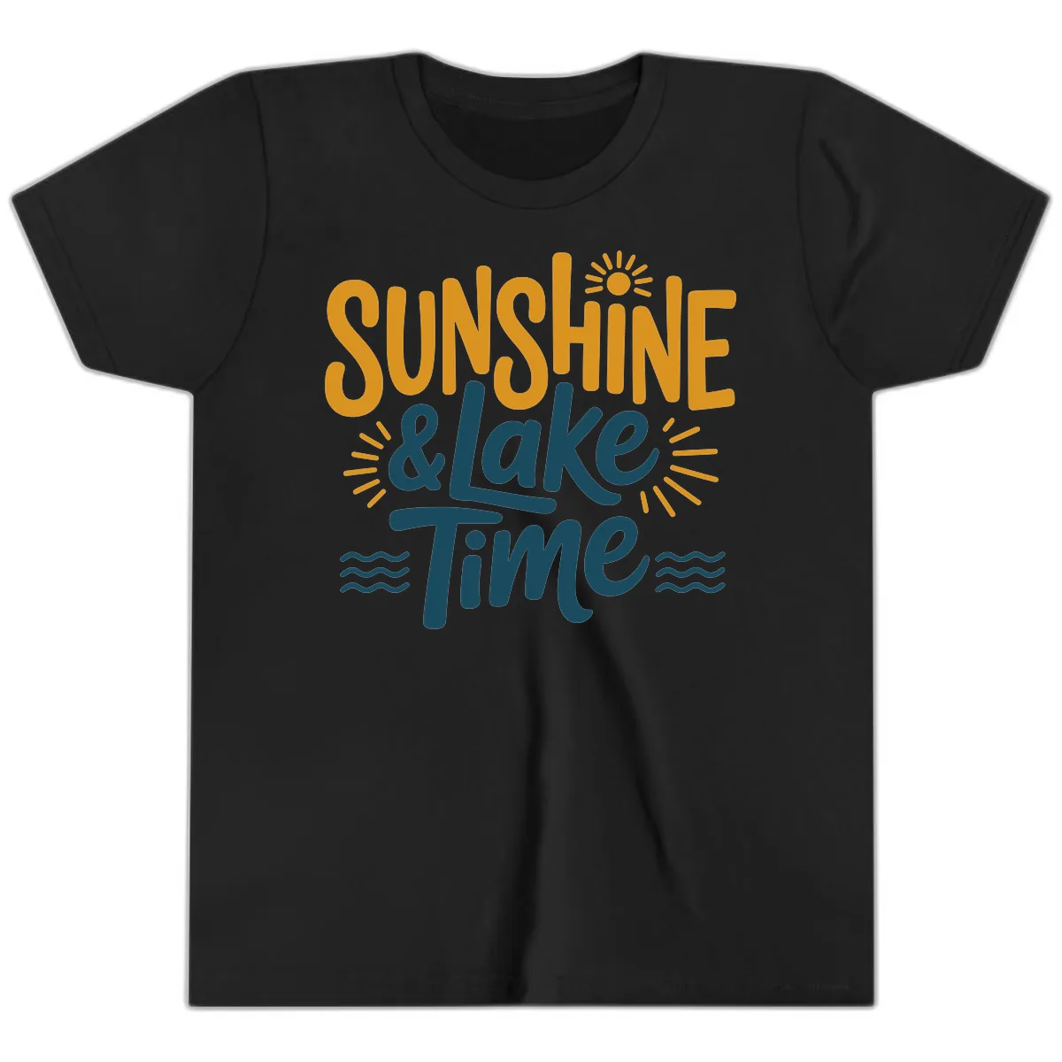 Sunshine And Lake Time Typography Youth T-Shirt in Black